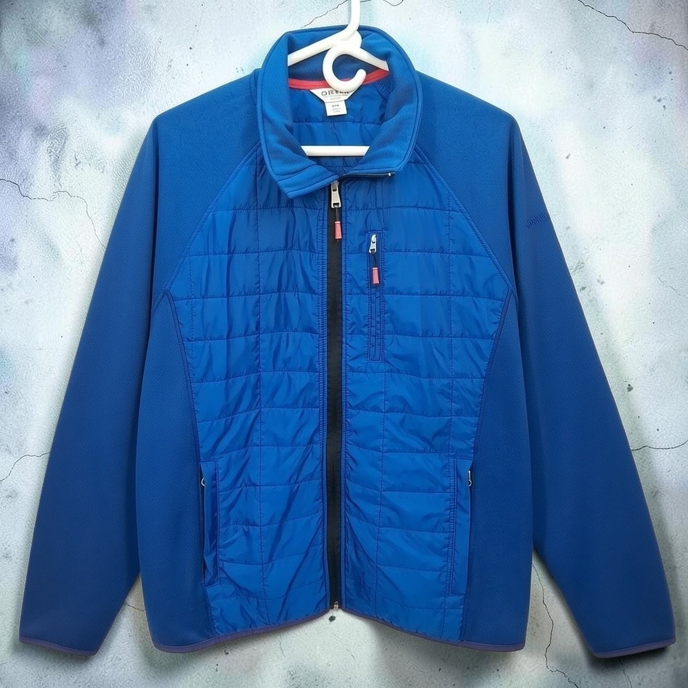 Orvis Mens Med Hybrid Quilted Fleece Jacket Blue Full Zip Outdoor Sweater Coat